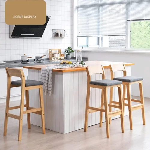 Miniatura 6 de Taburetes de bar de 31 pulgadas, taburetes de bar ergonómicos bien acolchados, patas de madera maciza, con reposapiés, silla de barra de esponja
