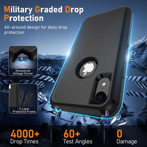 Miniatura 2 de Jshru para iPhone XR Funda con [2 Pack] Protector de Pantalla HD, [Grado Militar] 3-en-1 Resistente Protector de Cuerpo Completo a Prueba de Negro