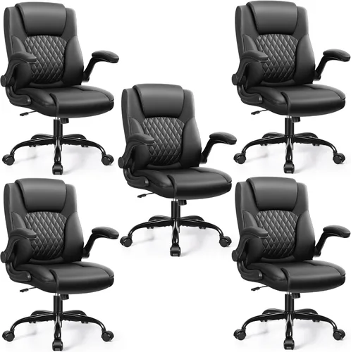 Miniatura 10 de Silla de cuero PU con soporte ergonómico lumbar, gira 360°, pequeña, ruedas, reposabrazos ajustables, para gente chaparra, para escritorio, Marrón