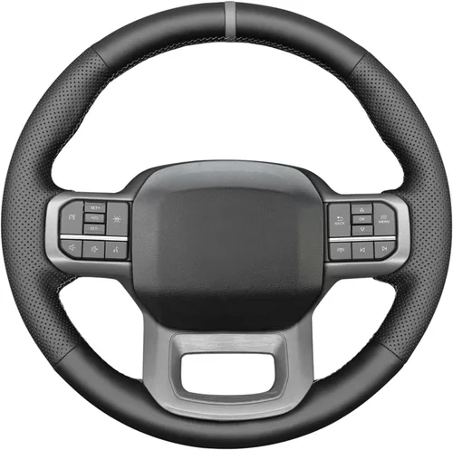 Miniatura 8 de MEWANT Funda de volante de automóvil brillante de fibra de carbono y gamuza cosida a mano para Ford F-150 2021-2023 / F-150 Lightning 2022-2023