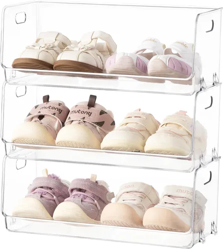 Miniatura 8 de HBlife Zapatero de acrílico transparente para niños, organizador de almacenamiento de zapatos para bebé, piso, entrada, dormitorio, 2 niveles