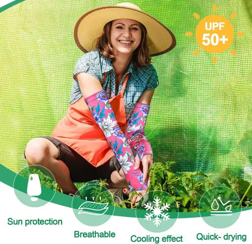 Miniatura 5 de 4 pares de mangas de jardinería antideslizantes para el brazo con agujero para el pulgar, manga solar, mangas refrescantes para los brazos