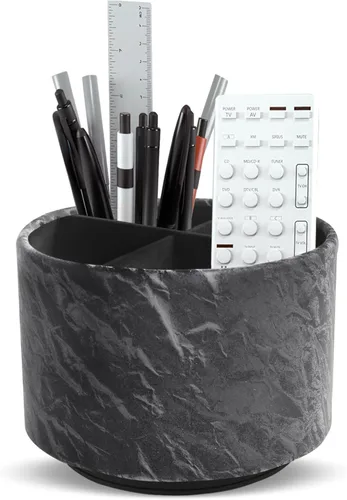 Miniatura 12 de Organizador Redondo de Cuero para Suministros de Arte, Soporte para Control Remoto, Rotación de 360 Grados, Soporte Multifuncional para Lápices