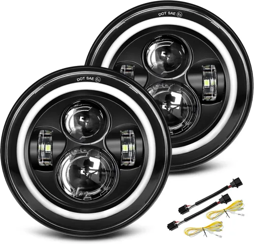 UNI-SHINE J003T - Par de faros delanteros led de 7 pulgadas, color ámbar y blanco, ojos de ángel, homologado por DOT y E-Mark, haz de luz alta y