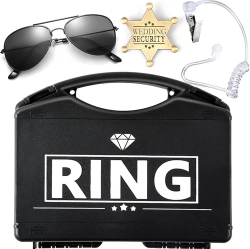 Miniatura 10 de Seguridad del portador de boda: juego de seguridad para anillo de boda, portador de caja de anillo + gafas de sol + auriculares, cosplay + portador