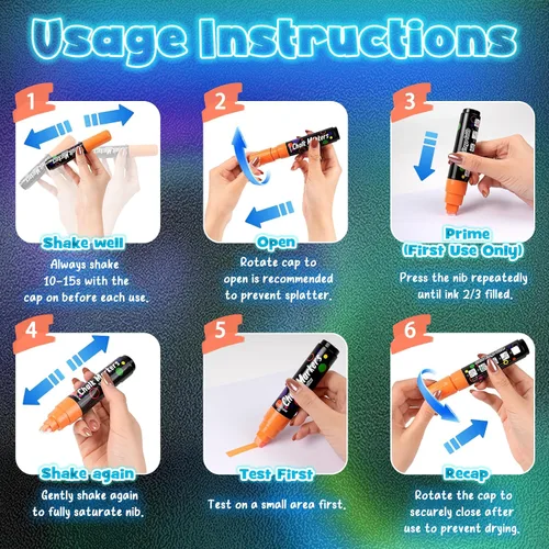 Miniatura 7 de 8 marcadores de tiza UV de neón que brillan en la oscuridad bajo luz negra, marcadores de tiza líquida jumbo borrables de 10mm con punta 3 en 1