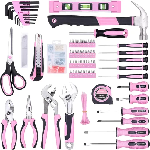 Miniatura 2 de FASTPRO Juego de herramientas rosa, 220 piezas Lady's Home Repairing Tool Kit con 12 pulgadas de ancho boca abierta bolsa de herramientas