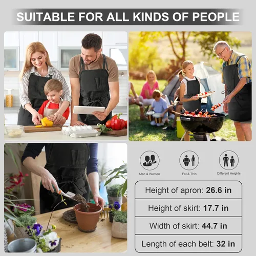 Miniatura 4 de MyLifeUNIT Delantal de artista, delantal de pintura ajustable con 10 bolsillos para artes y manualidades, delantal de cerámica de lona negra