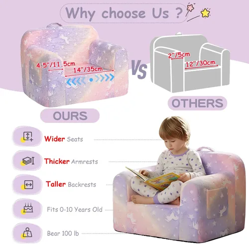 Miniatura 6 de Tiita Sofá para Niños, Sofá para Niños con Asa de Transporte, Sofá de Espuma Portátil para Niños Pequeños, Sofá para Guardería de Niños que Brilla