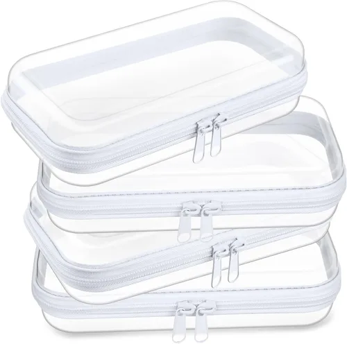 Miniatura 36 de Hoolerry 4 piezas de estuches rígidos transparentes con cremallera, bolsas de maquillaje, estuche de plástico para lápices, contenedores de caja