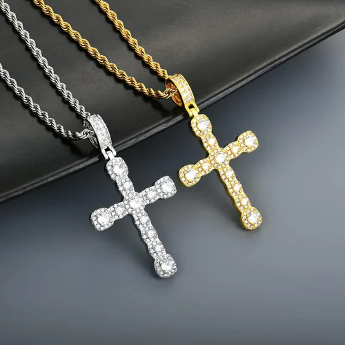 Miniatura 5 de STARCHENIE Collar de cruz de latón chapado en oro, colgante de crucifijo de circonita cúbica, cadena de cuerda de 24 pulgadas, Metal, Circonia cúbica