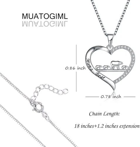 Miniatura 2 de MUATOGIML Collar de plata de ley 925 con colgante de corazón para mamá, oso, panda, elefante, perezoso, collares de animales para madre, hijo, hija