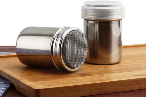 Miniatura 2 de Coctelera de acero inoxidable en polvo y azúcar, sal y pimienta, condimentos y especias con tamiz de tapa para canela, cacao y palomitas de maíz