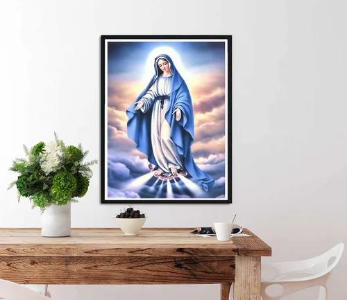 Miniatura 4 de Diymood Kits de pintura de diamantes 5D para adultos, religión, Virgen María, kits de arte de diamantes para mujeres adultas, redondo de taladro