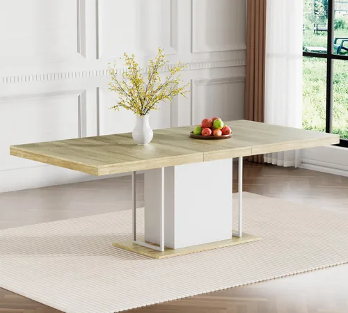 Miniatura 17 de Mesa de comedor extensible de 62.99 a 78.7 pulgadas para 6, 8 y 10, moderna mesa expandible de cocina de madera de granja, mesas de conferencias