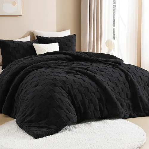 Miniatura 14 de Litanika - Juego de edredón esponjoso tamaño individual color beige, 3 piezas, ropa de cama de sherpa de felpa cálida para invierno, juego de cama