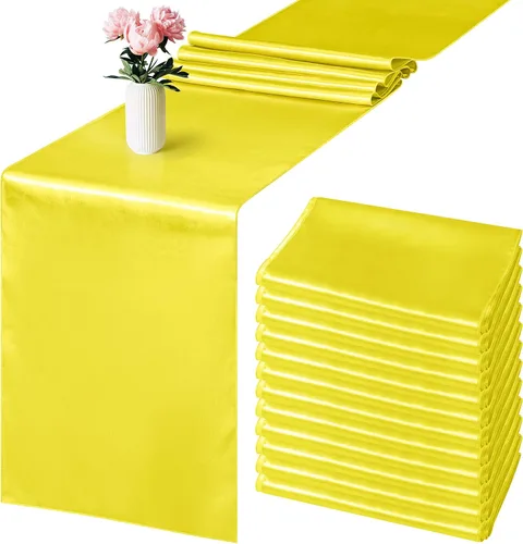 Miniatura 16 de Aneco Paquete de 4 caminos de mesa de satén de 12 x 108 pulgadas de largo, seda brillante y tela suave, camino de mesa para fiesta de banquete