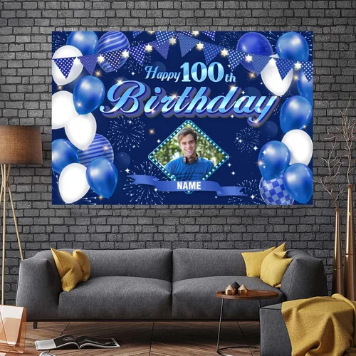 Miniatura 7 de Dicodes Fondo de decoración de feliz cumpleaños número 100 color azul marino personalizado, cartel con purpurina, pancarta, suministros