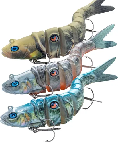 Handing Señuelos de Natación para Lubina, Lucioperca y Lucio, 3 Piezas de Señuelos de Pesca Realistas con Múltiples Articulaciones con Ganchos