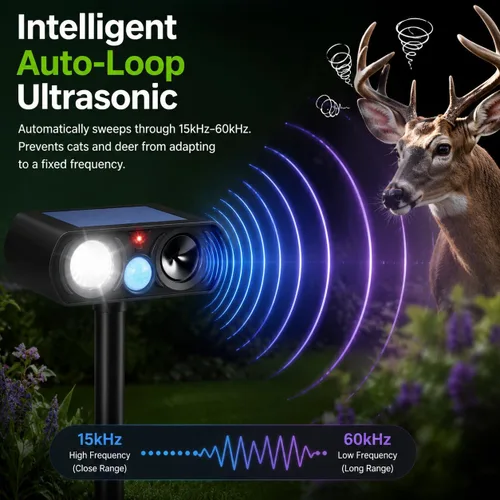 Miniatura 3 de 2026 Upgraded Sonic Fortress Pro Deer Repellent Devices,4Pack Feral Cat Deterrent Outdoor Solar Ultrasonic Animal Repellent with Motion Sensor&Flash
