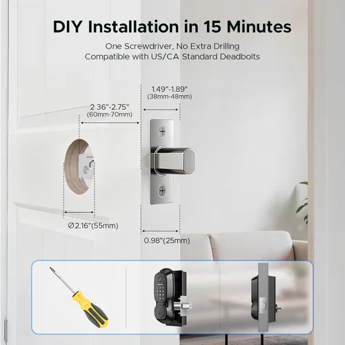 Miniatura 6 de Cerradura inteligente de puerta Camcamp, cerradura de entrada sin llave con huella dactilar y timbre con cámara, cerradura inteligente de cerrojo