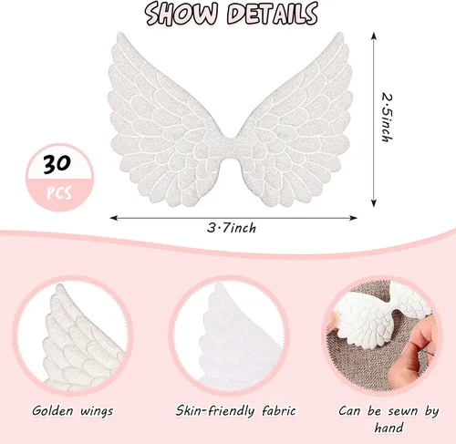 Miniatura 2 de WILLBOND 30 piezas de parches de ángel para manualidades, tela estampada dorada, apliques decorativos para coser en apliques decorativos