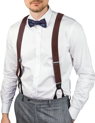 Miniatura 45 de AWAYTR Tirantes de botón marrón para hombre, tirantes elásticos ajustables en forma de Y