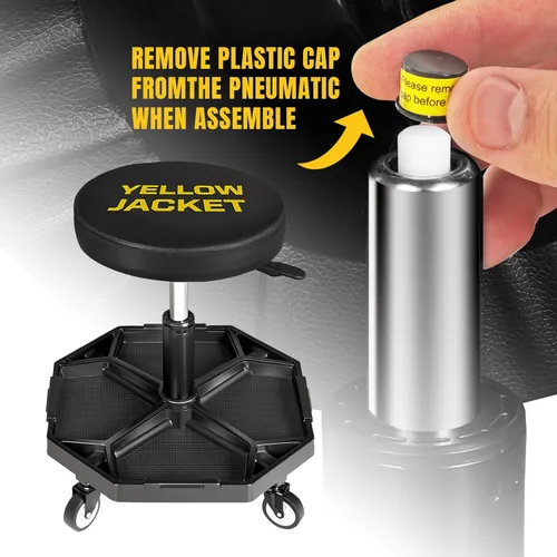 Miniatura 6 de YELLOW JACKET - Asiento rodante de garaje ajustable con neumáticos tipo taburete para taller, con 300 libras de capacidad, silla mecánica con ruedas