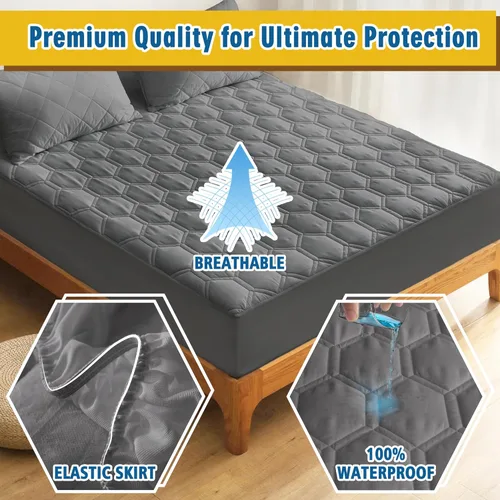 Miniatura 3 de Protector de colchón impermeable tamaño individual, protector de colchón transpirable con bolsillo profundo de 6 a 16 pulgadas, color gris