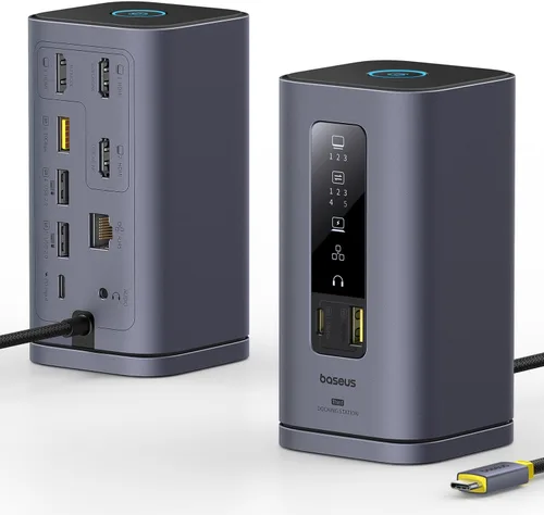 Baseus Estación de acoplamiento SpaceMate (MAC), estación de acoplamiento USB C, 3 monitores con HDMI 4K, puertos USB de 10 Gbps, 100 W PD, Gigabit