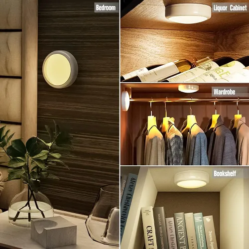 Miniatura 5 de HELPLEX Luces LED de disco con control remoto, paquete de 6 luces adhesivas RGBW que cambian de color, alimentadas con pilas, iluminación regulable