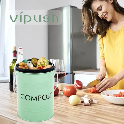 Miniatura 7 de Vipush Contenedor de compostaje para encimera de cocina compostador con tapa, contenedor pequeño de compost, incluye forro interior para cubo