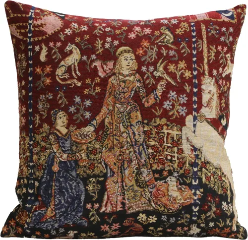 Miniatura 11 de Charlotte Home Furnishings - Funda de almohada para sofá de 16 x 16 pulgadas, funda de almohada decorativa roja Dama y Unicornio, tapiz medieval