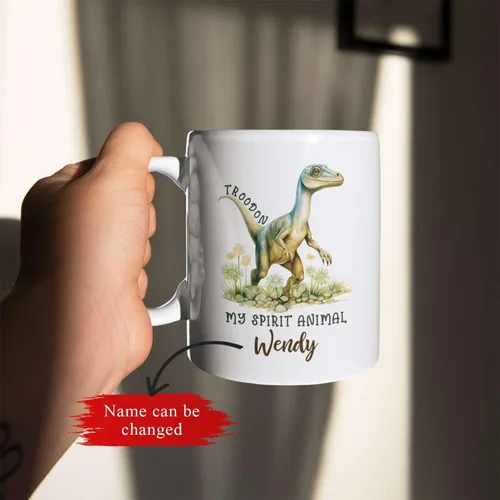 Miniatura 2 de Troodon My Spirit - Taza de café personalizada con nombre personalizado, taza de café de dinosaurio para amantes de los dinosaurios, tazas