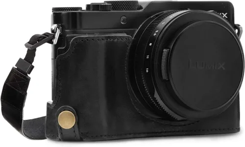Megagear MG1563 Panasonic Lumix Dc-Lx100 Iı Ever Ready Cámara De Cuero Genuino Media Caja Y Correa - Negro