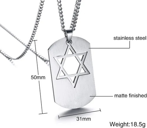 Miniatura 3 de Collar con colgante de estrella de David de acero inoxidable para hombre con símbolo religioso judío hexagonal, Acero inoxidable