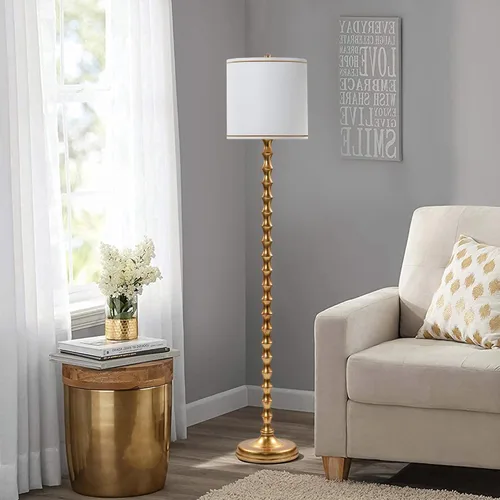 Miniatura 5 de EUO Lámpara de pie dorada de 64.5 pulgadas para sala de estar, lámparas de pie de bambú doradas para dormitorio, lámpara alta y delgada