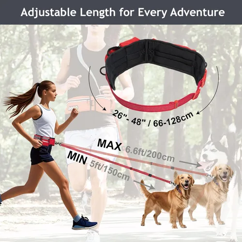 Miniatura 2 de DOCO Correa de perro manos libres (26-48 pulgadas, correa de 1 x 5 pies), cinturón para caminar, correr, entrenar y senderismo, bungee con asas