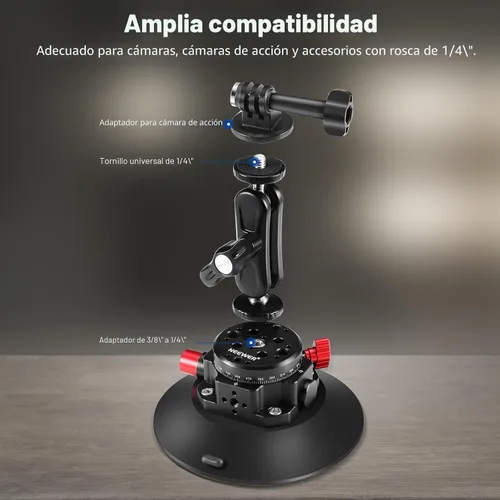 Miniatura 3 de NEEWER Soporte de ventosa para cámara de 6 pulgadas con brazo mágico de cabeza de bola, soporte de ventosa de metal en el tablero del parabrisas