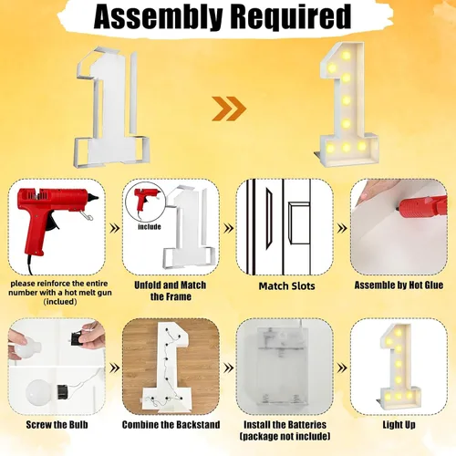 Miniatura 4 de Números blancos iluminados de 4 pies con luces para decoración de fiesta de primer cumpleaños, marco grande de mosaico de marquesina con ranuras