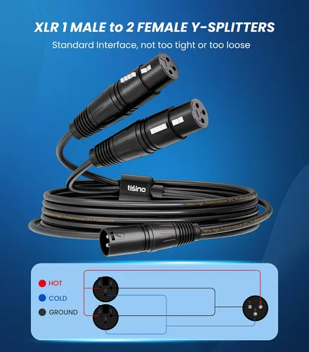 Miniatura 4 de Tisino Cable XLR Y-Splitter Cable hembra doble XLR a macho de micrófono combinador Y cable de conexión de adaptador de micrófono equilibrado