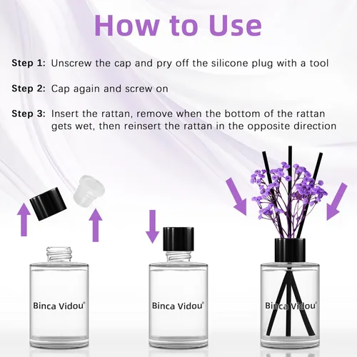 Miniatura 6 de Difusor de varillas, juego de difusores de aceite esencial de lavanda Binca Vidou para decoración de oficina, dormitorio, sala de estar