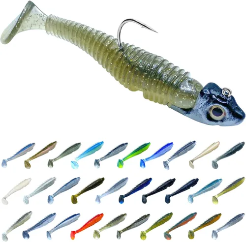 Phat Pak Baits - Phat Swimmer Keitech Style Paddletail Swimbait 3.8" 20ct acanalado perfumado suave plástico Bass pesca señuelo Paquete de variedades