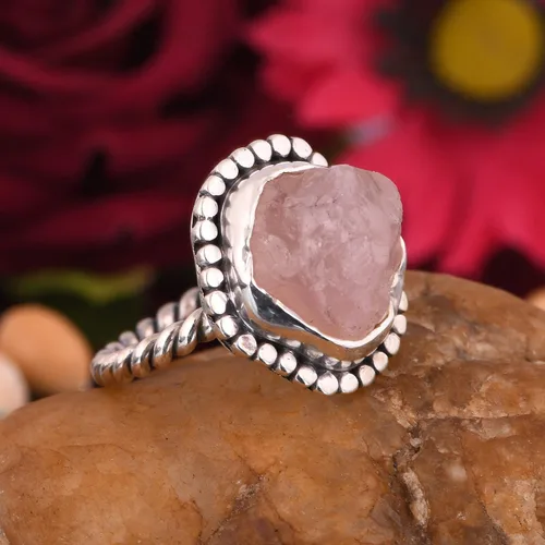 Miniatura 4 de Anillo trenzado de plata esterlina 925 con piedras preciosas crudas para mujer, joyería hecha a mano