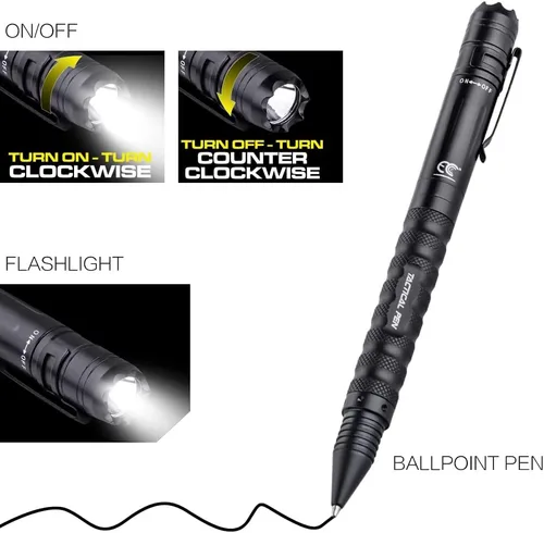Miniatura 2 de Pluma táctica profesional de autodefensa pluma con linterna LED incorporada, defensor de ADN y cortador de vidrio herramienta de supervivencia Negro