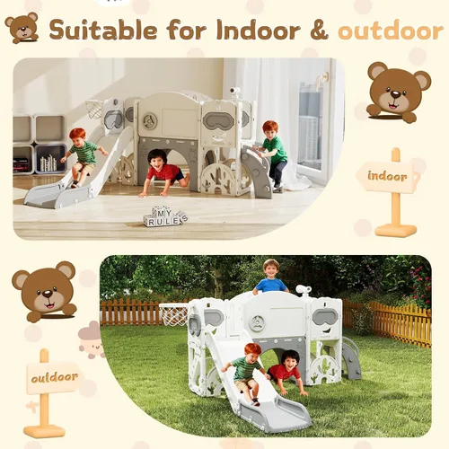 Miniatura 9 de Juego de tobogán 11 en 1 para niños pequeños, patio de juegos interior para niños de 1 a 3 años y niños pequeños, juego al aire libre con juego