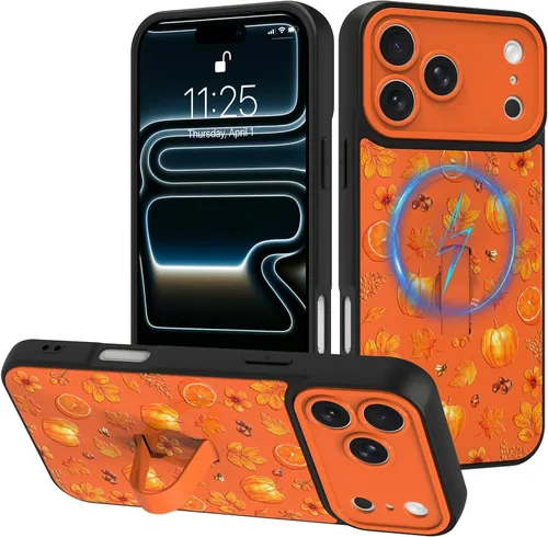 Miniatura 87 de Funda diseñada para iPhone 17 Pro Max con soporte plegable y correa para dedos, bonito patrón de lazo de corazón de flor rosa para mujeres y niñas