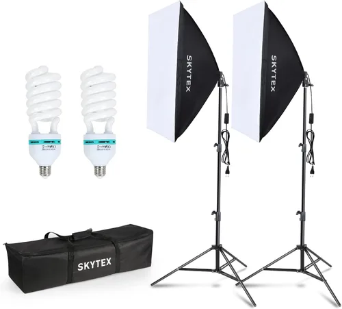 Kit de Iluminación Softbox Skytex de 2 Unidades, Caja Suave de 20x28 pulgadas | Bombilla CFL E27 de 135W 5500K Iluminación Continua para Fotografía,