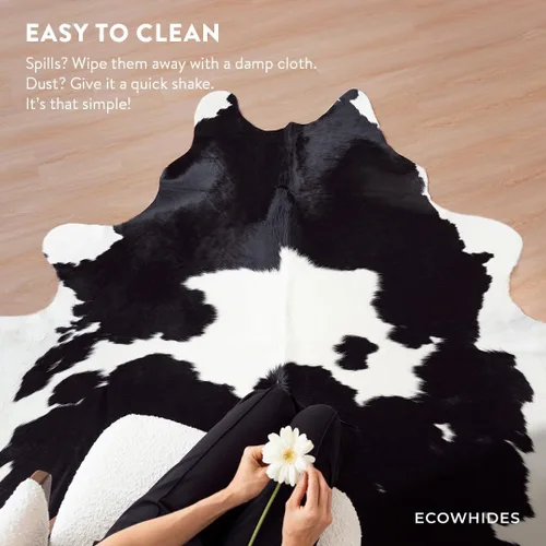 Miniatura 4 de ecowhides Alfombra de piel de vaca brasileña en blanco y negro, piel de vaca para el hogar, sala de estar (XL) 7 x 6 pies