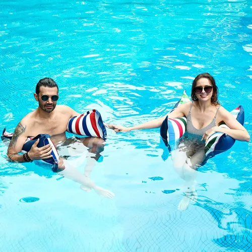 Miniatura 5 de FindUWill Hamaca flotante de tela para piscina, XL, paquete de 2 flotadores inflables multiusos para hamacas de agua